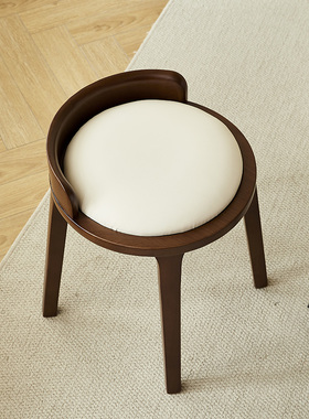 中古实木黑色化妆梳妆椅凳侘寂风民宿阳台餐客厅边几书桌软包圆凳