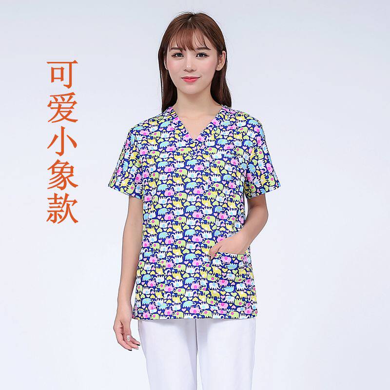 JIE WEIYI FLORAL HAND WASHING CLOTHES PET DOCTOR CLOTHES FOOT THERAPY CLOTHES BEAUTY CLOTHES NURSE CLOTHES SHORT-SLEEVED WOMENS AND CHILDRENS CLOTHES CONFINEMENT CLOTHES