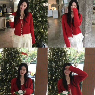 IU ROOM-冬上新V领绑带洋气显瘦针织开衫3887