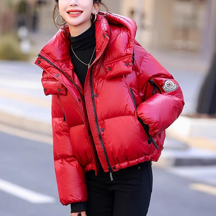 千仞岗2025年冬季新款免洗亮面白鸭绒羽绒服女短款小个子加厚外套