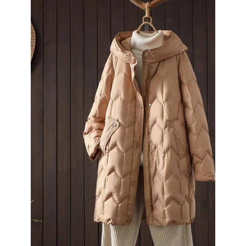 千仞岗上冬季新款羽绒服女中长款大码宽松时尚白鸭绒保暖加厚外套