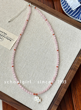夏季新款日韩粉色猫眼石串珠项链