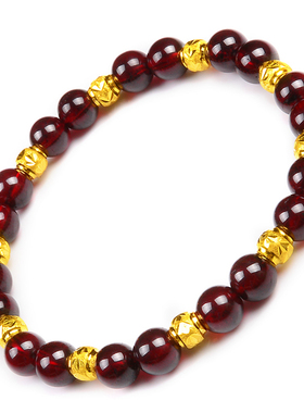 黄金转运珠本命年手串天然单圈酒红石榴石手链女串珠女友节日惊喜