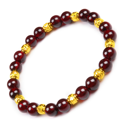 黄金转运珠本命年手串天然单圈酒红石榴石手链女串珠女友节日惊喜