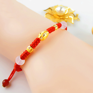 新款黄金转运珠路路通玉珠红绳编织手链本命年男女手串情人节送礼