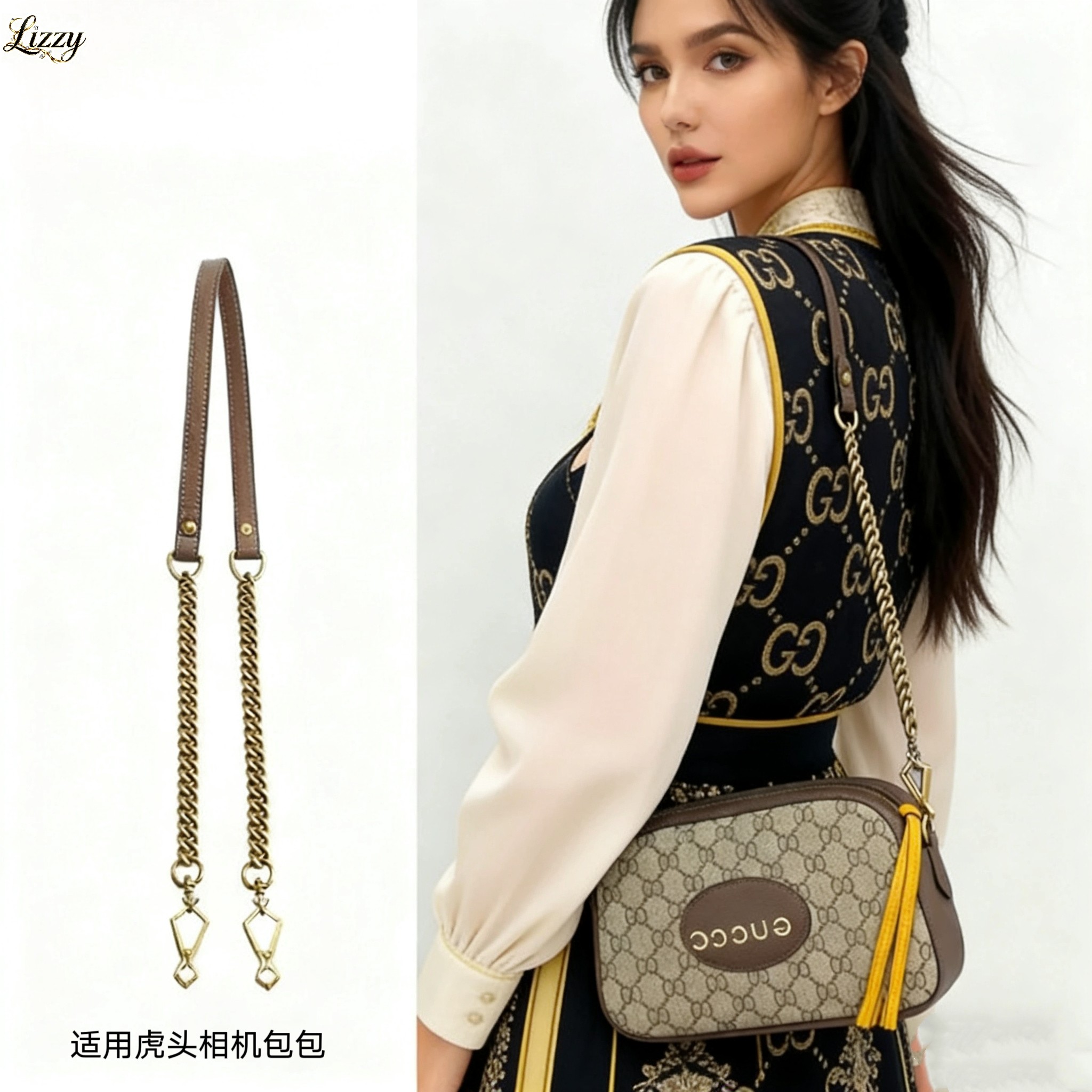 适用古驰gucci虎头相机包包带子改造链条斜挎肩带替换龙虾扣链子