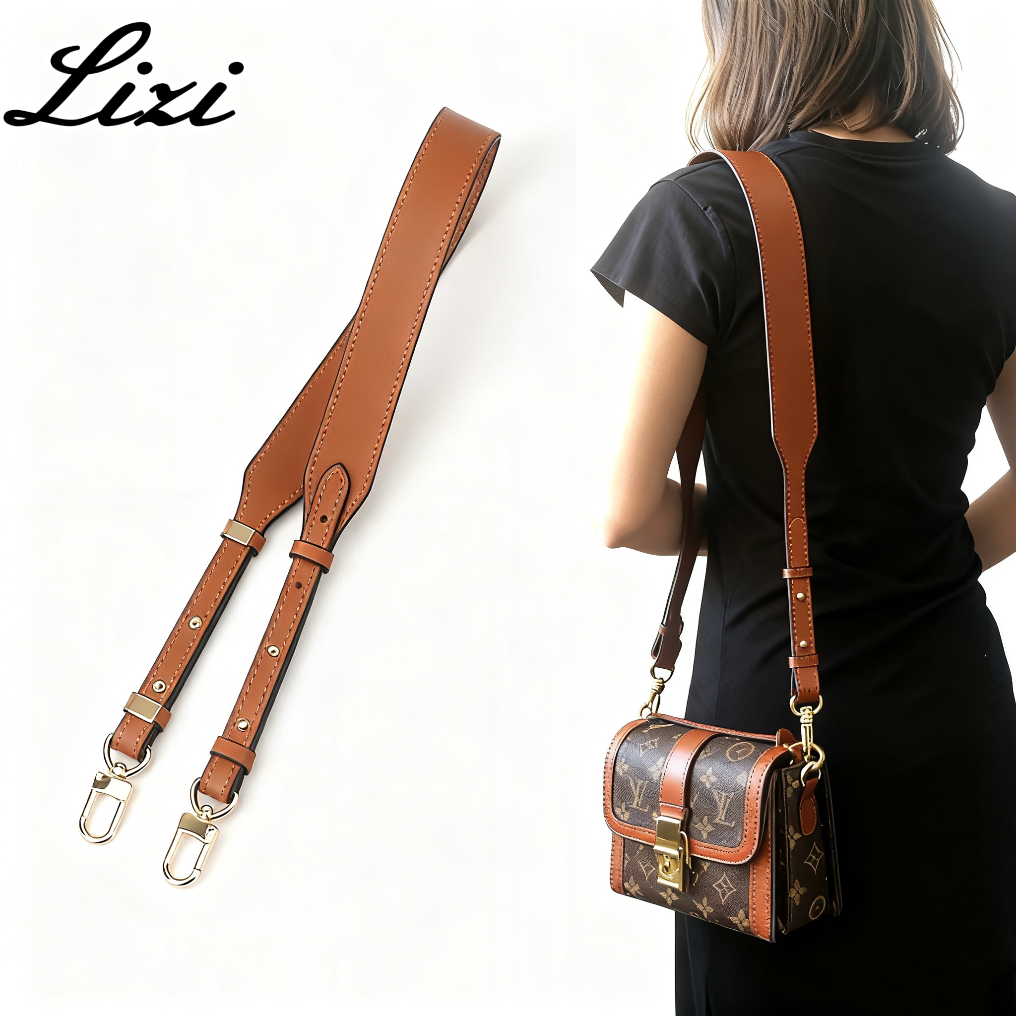 十字纹包带配件女包包带子改造单肩斜挎宽包带牛皮可调节包包肩带