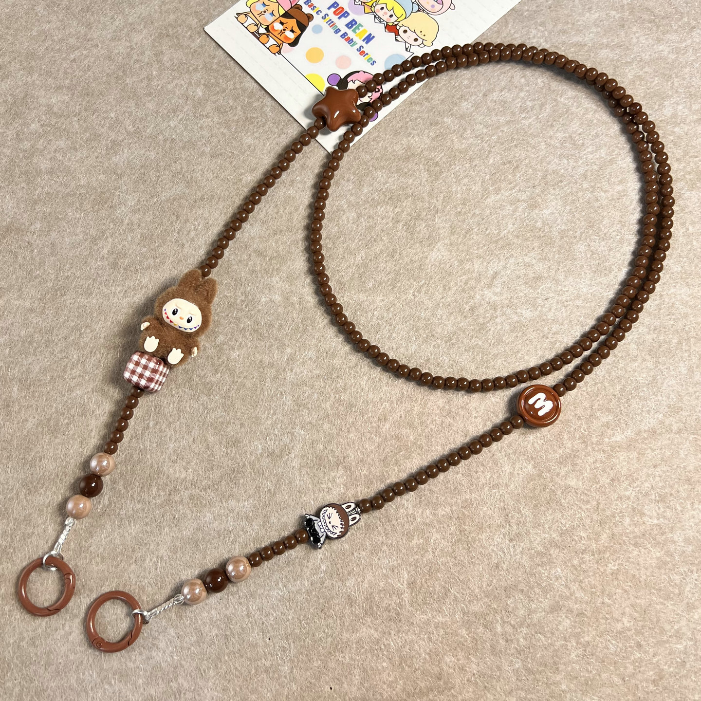 DIY礼物泡泡拉布萌粒斜跨手机链长款挂脖可背挂绳纯色串珠labu布