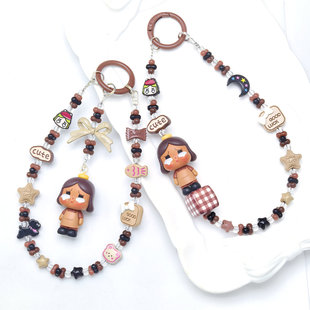 diy礼物泡泡玛特正版 哭娃Crybaby萌粒合金串珠手机链挂绳钥匙包挂