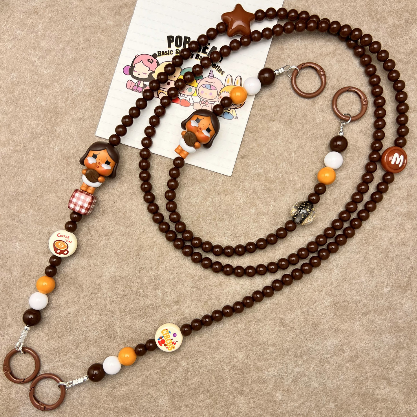 DIY原创泡泡玛特正版哭娃萌粒斜跨手机链挂脖串珠包长款可背挂绳