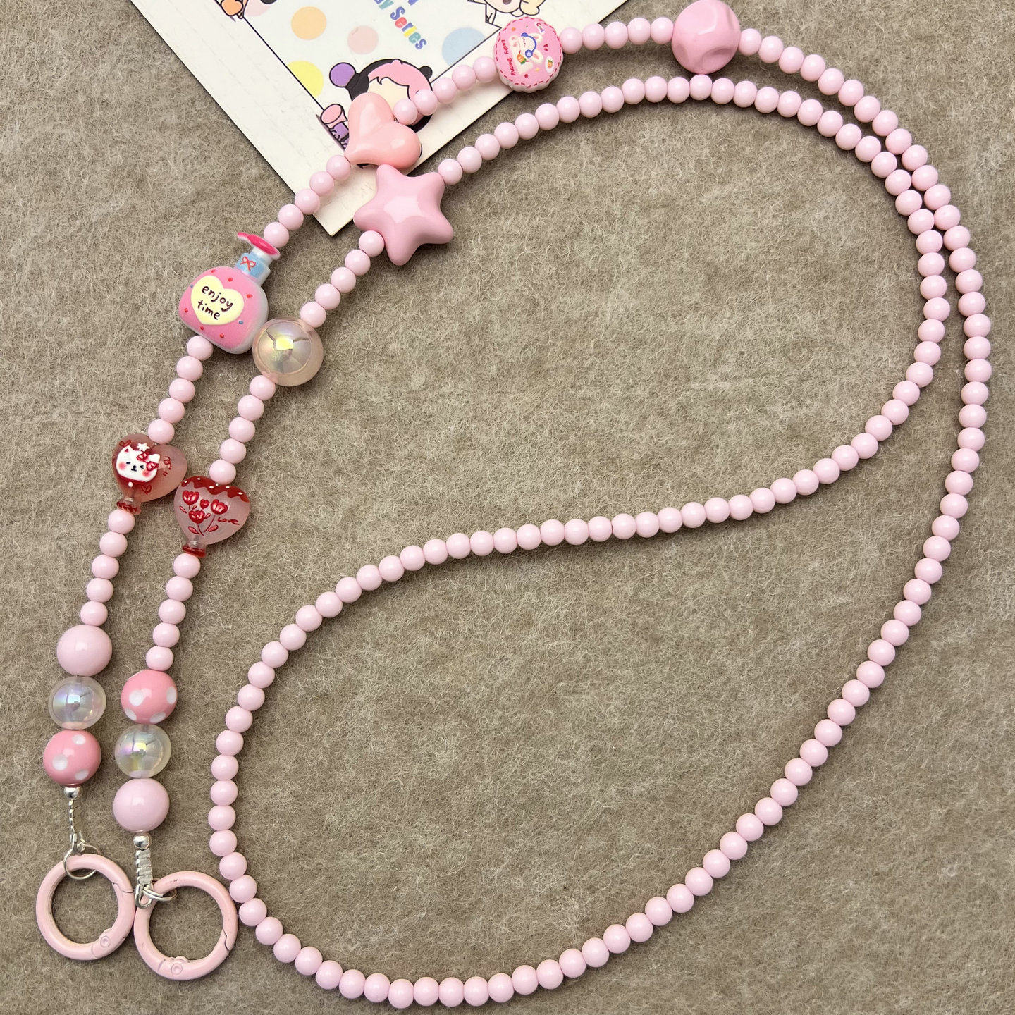 原创手机链卡通长款手机斜跨挂绳串珠链条防丢背带手工链diy可爱