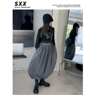女童针织打底衫套装2025春秋新款韩版嘻哈炸街哈伦裤灯笼裤两件套