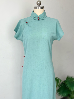 复古全开襟旗袍女古法一片式旗袍夏季薄款文艺古典书香宽松连衣裙