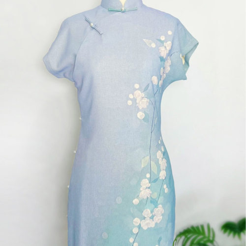 （茉莉花开125cm）2025夏季新款全开襟旗袍轻薄透气日常减龄旗袍