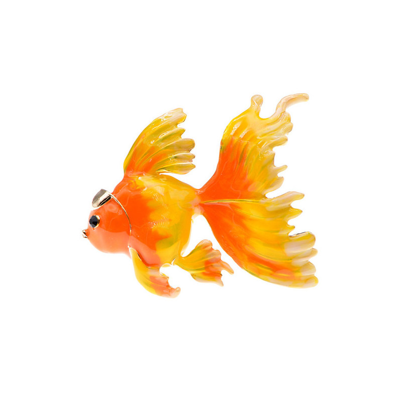 새로운 긴 꼬리 금붕어 브로치 귀여운 블루 오렌지 오일 페인트 작은 금붕어 브로치 남성과 여성을위한 다목적 핀 액세서리
