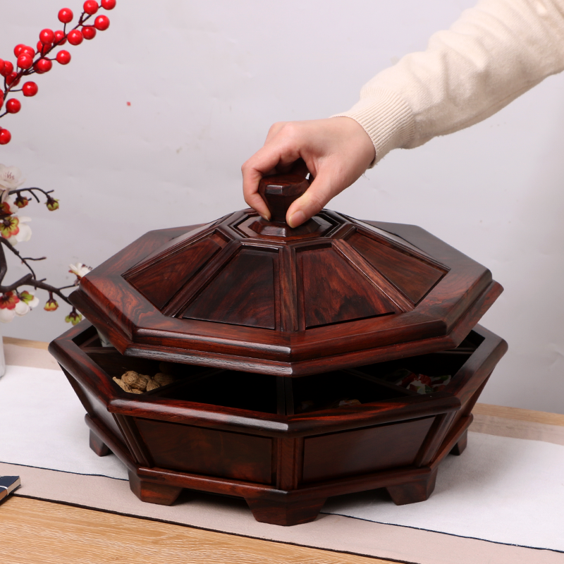 老挝大红酸枝果盘红木八角果盘实木干果盒糖果盒新中式水果盘客厅,收纳整理,食物收纳盒,淘宝优惠券,粉丝福利购,淘宝优惠卷