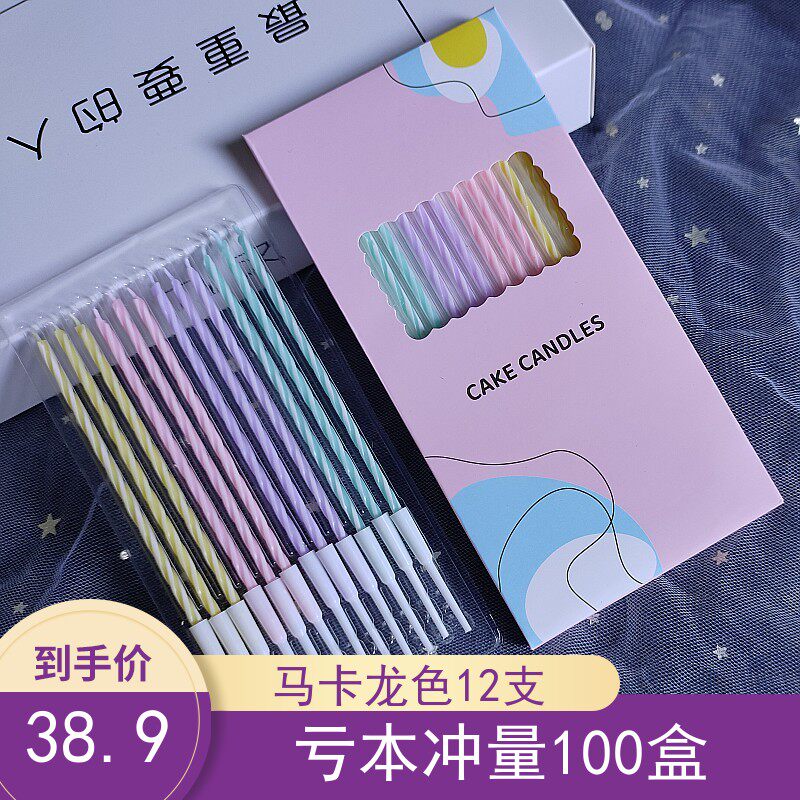 螺纹生日蜡烛儿童宝宝女士螺旋生日蛋糕蜡烛装饰插件网红马卡龙色