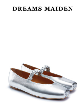 Dreamsmaiden女鞋小众设计2025春夏新款方头平底银色真皮玛丽珍鞋