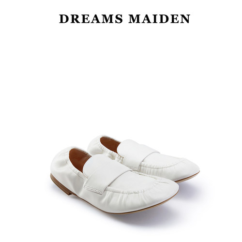 Dreams maiden小众设计师舒适软底褶皱圆头乐福鞋女2024秋季新款