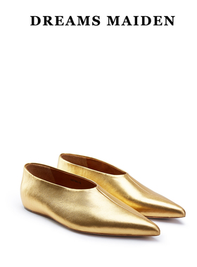 Dreams maiden女鞋小众设计师2024秋新款尖头平底单鞋金色奶奶鞋