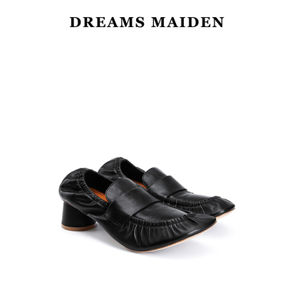 发财宅女 Dreams maiden女鞋小众设计师黑色新款超软粗跟真皮单鞋