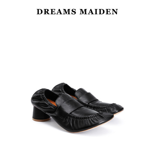 发财宅女 Dreams maiden女鞋小众设计师黑色新款超软粗跟真皮单鞋