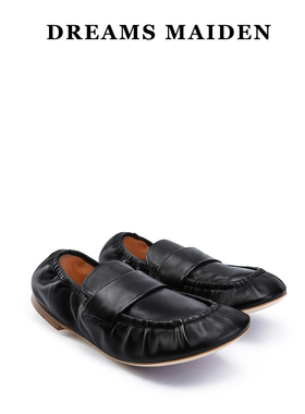 Dreams maiden小众设计师黑色舒适软底褶皱乐福鞋女2024秋季新款