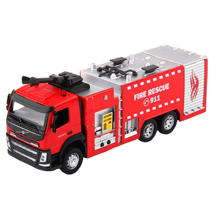 彩珀成真1:50合金沃尔沃高压水枪云梯消防救火车模型声光儿童玩具