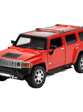 彩珀成真1:24合金汽车模型红色悍马H3黄色越野车声光开门儿童玩具