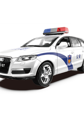 彩珀成真1:32合金白色公安奥迪Q7警车模型开门回力声光儿童玩具男