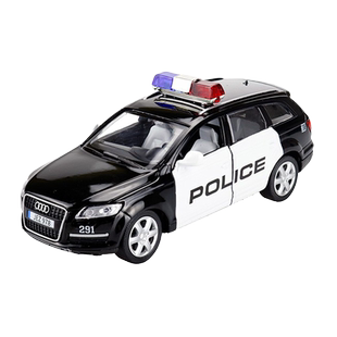 彩珀成真1:32合金白色公安奥迪Q7警车模型开门回力声光儿童玩具男