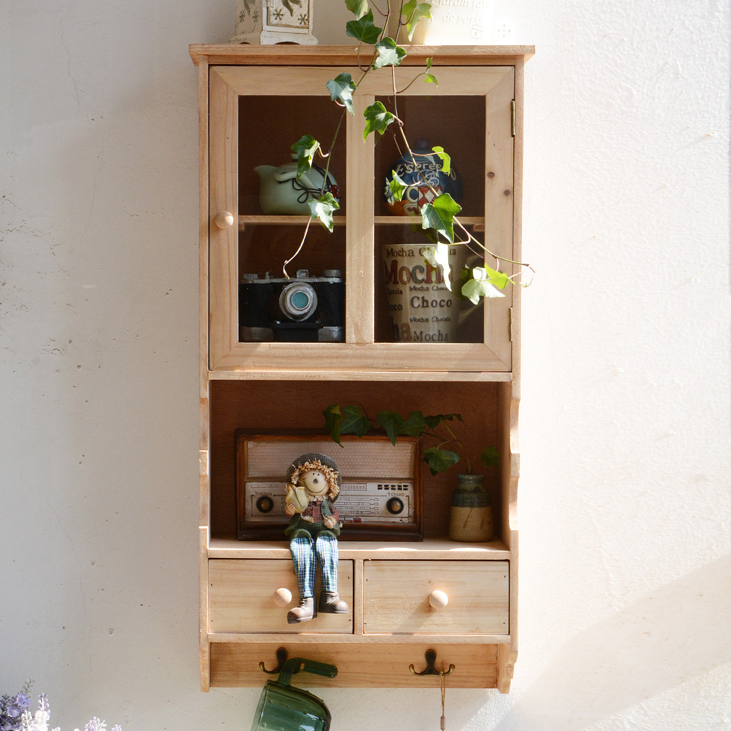 墙上面壁挂收纳储物柜厨房餐厅实木置物架客厅阳台装饰卫生间吊柜