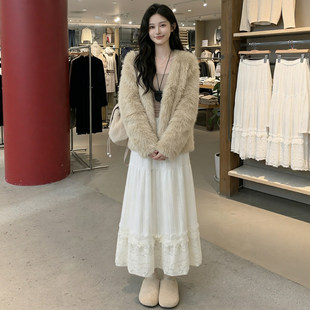 白色针织半身裙长款女秋冬季高腰a字绝美巨好看小个子蕾丝蛋糕裙