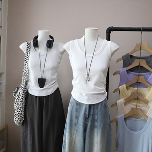 韩版 2026春夏新款 抽褶收腰显瘦百搭休闲小吊带女背心5750 比正