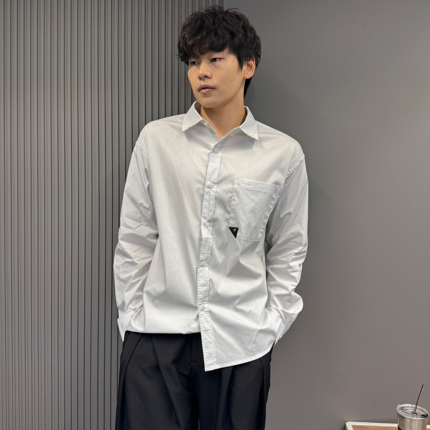 日系白色清爽干净百搭细条纹长袖衬衫男女情侣装宽松休闲衬衣上衣