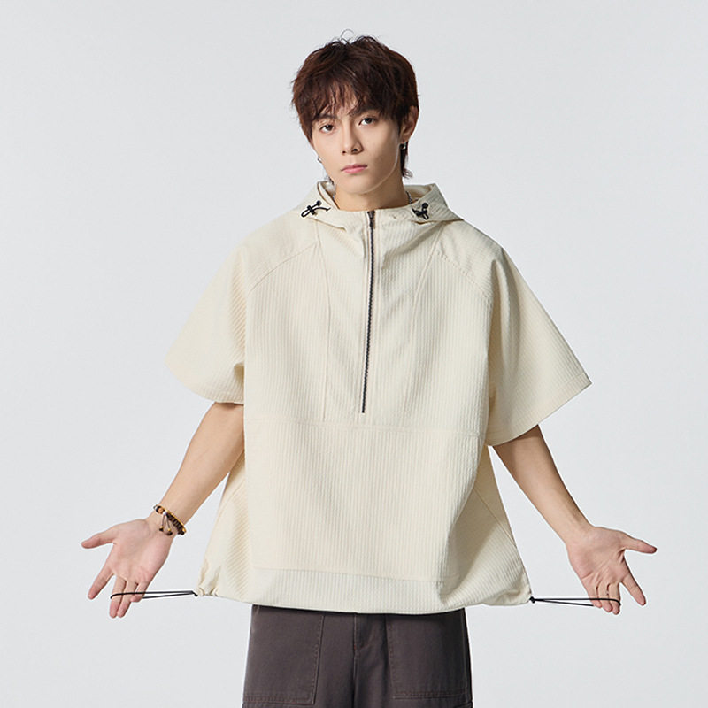 2026工装短袖套装男士夏季冰丝薄款休闲连帽速干防晒衣户外骑行服