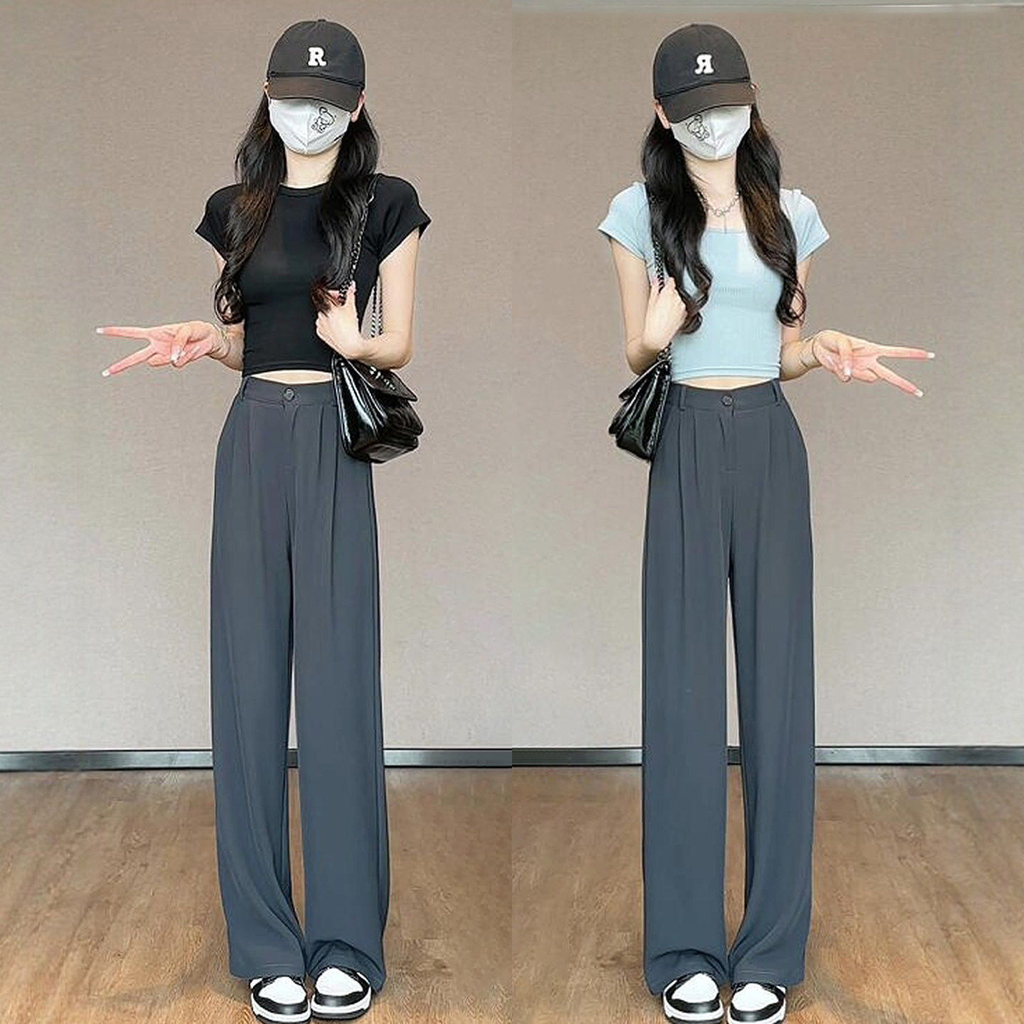 灰色西装裤女裤夏薄款高级感垂感西裤小个子窄版直筒冰丝阔腿裤子