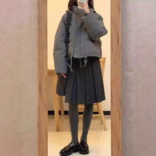 灰色毛呢半身裙女2025秋冬新款 小个子百褶裙 高腰显瘦宽松a字修身