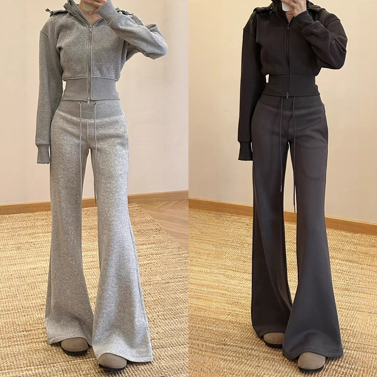 美式灰色微喇叭裤子女2026新款春秋季高腰显瘦休闲运动小个子卫裤