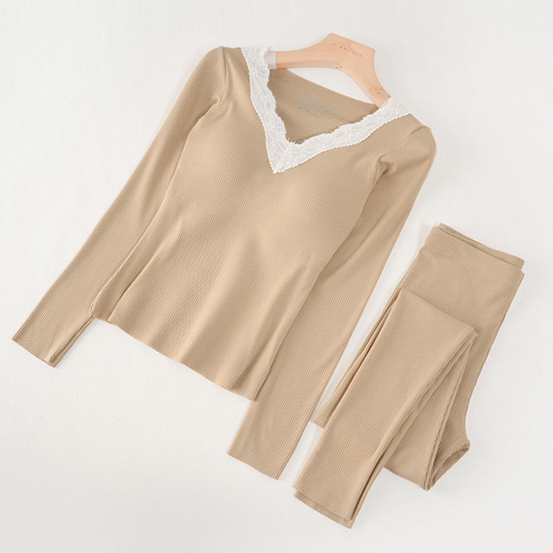 萝卜大叔羊毛蚕丝保暖内衣女带胸垫冬季贴身加厚秋衣秋裤美体套装