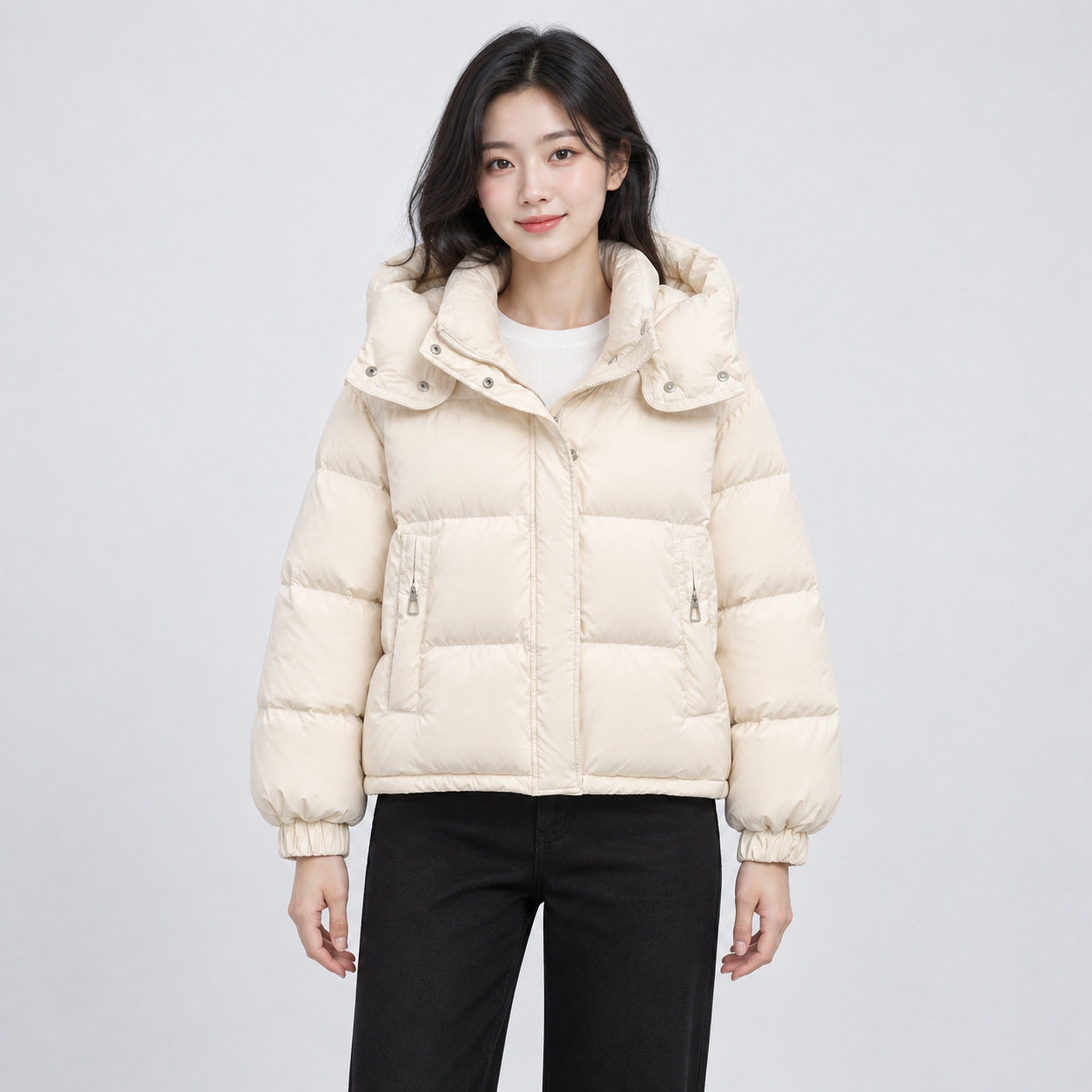 平湖短款羽绒服女冬季新款韩版常规简约连帽小个子保暖面包服外套