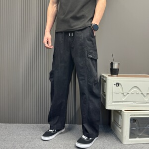 夏季轻薄款潮牌拼接户外速干伞兵工装裤男士宽松帅气束脚休闲裤子