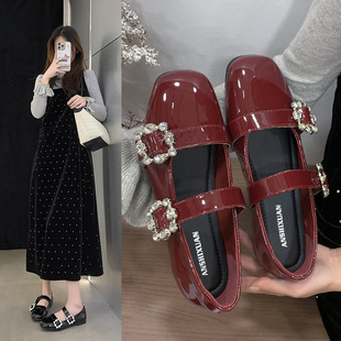 现货~2026春新款复古玛丽珍小皮鞋时尚一字扣圆头浅口平底单鞋女