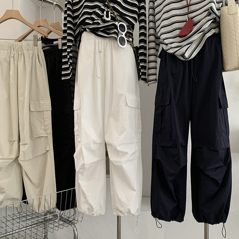 欧玛莱 2026春新款韩版口袋工装裤显瘦松紧腰抽绳休闲束脚裤 6405