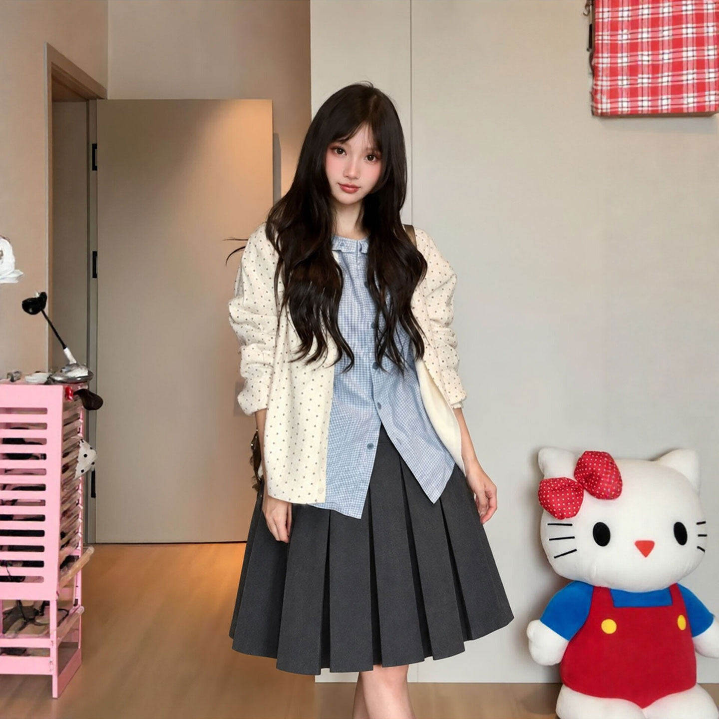百褶短裙女秋冬2026新款灰色高腰显瘦a字半裙小个子羊毛呢半身裙
