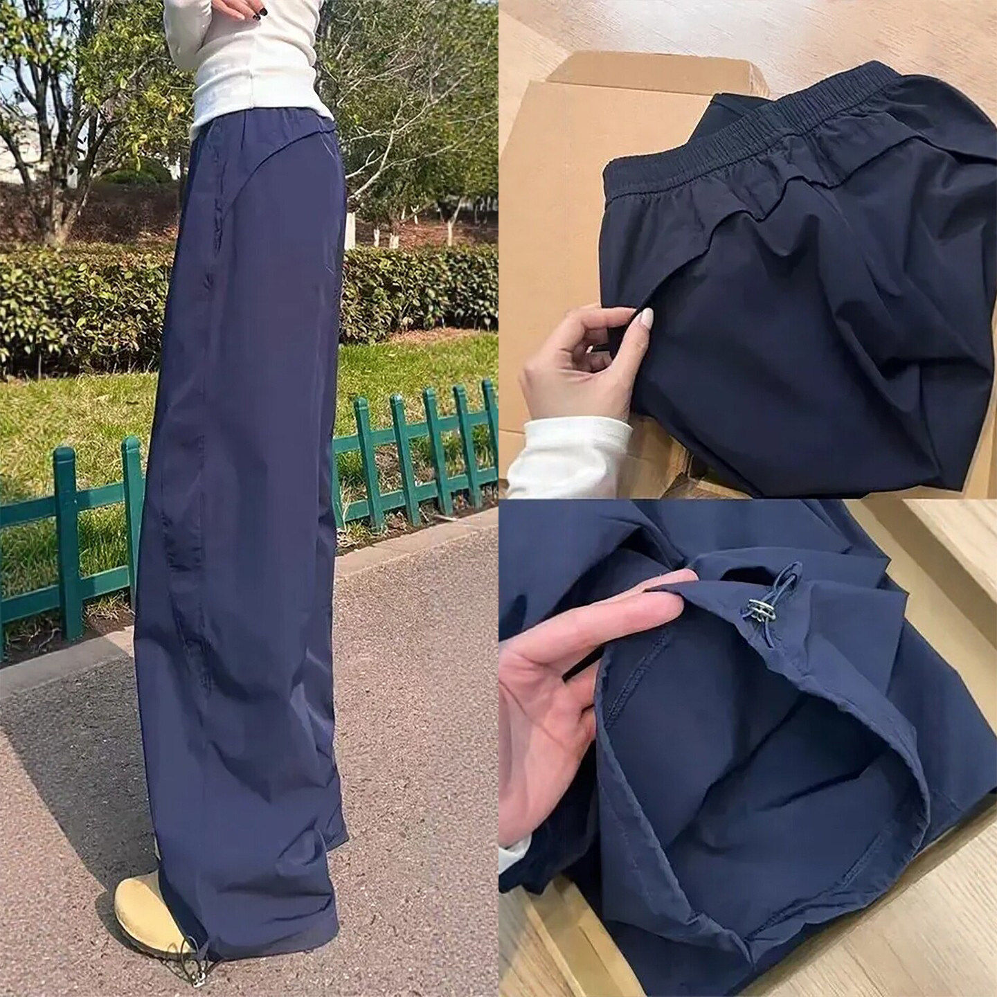 藏青色速干工装裤女2026新款春夏季休闲直筒宽松小个子运动阔腿裤