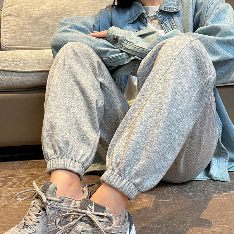 灰色运动裤女2026新款春秋直筒宽松束脚卫裤休闲小个子萝卜哈伦裤