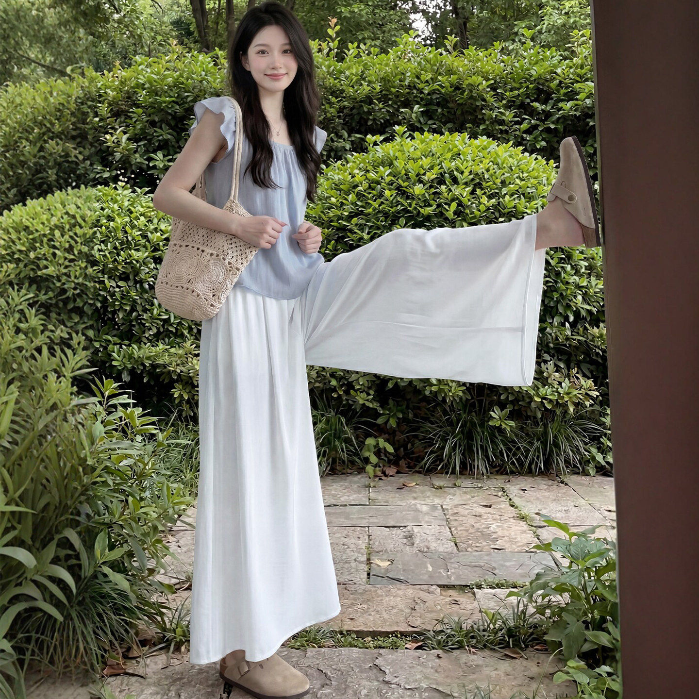 白色山本裙裤女夏薄款2026新款高腰垂感半身裙小个子冰丝阔腿裤子