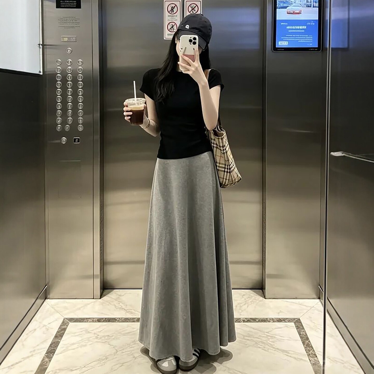 灰色半身裙女夏季垂感小个子松紧a字显瘦伞裙长款修身气质包臀裙