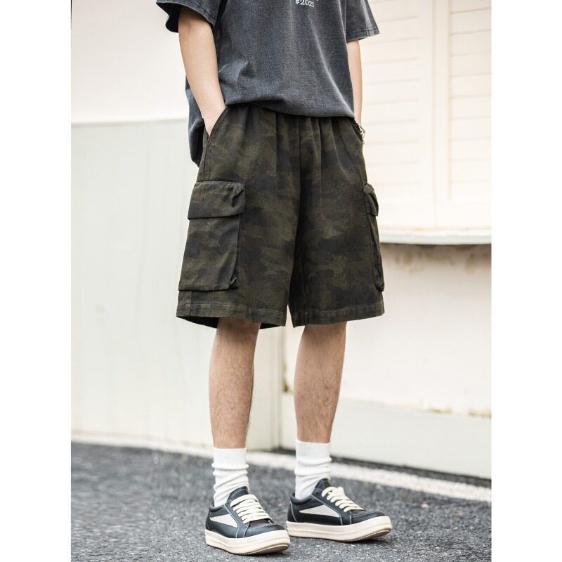 立体大口袋迷彩工装短裤男夏季新款美式复古户外运动休闲五分裤子
